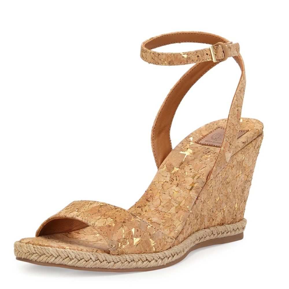 Tory Burch Marion Quilted Cork Wedge Sandal, Gold